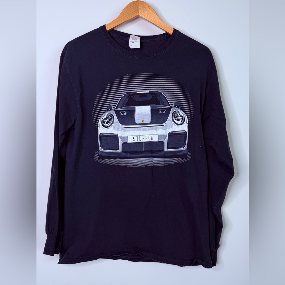 Porsche St Louis Long Sleeve Graphic T Shirt Women’s M Black Car Print